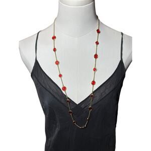 Kate Spade Red Crystal Station Necklace Gold Long Layering Pendant 36” Jewelry